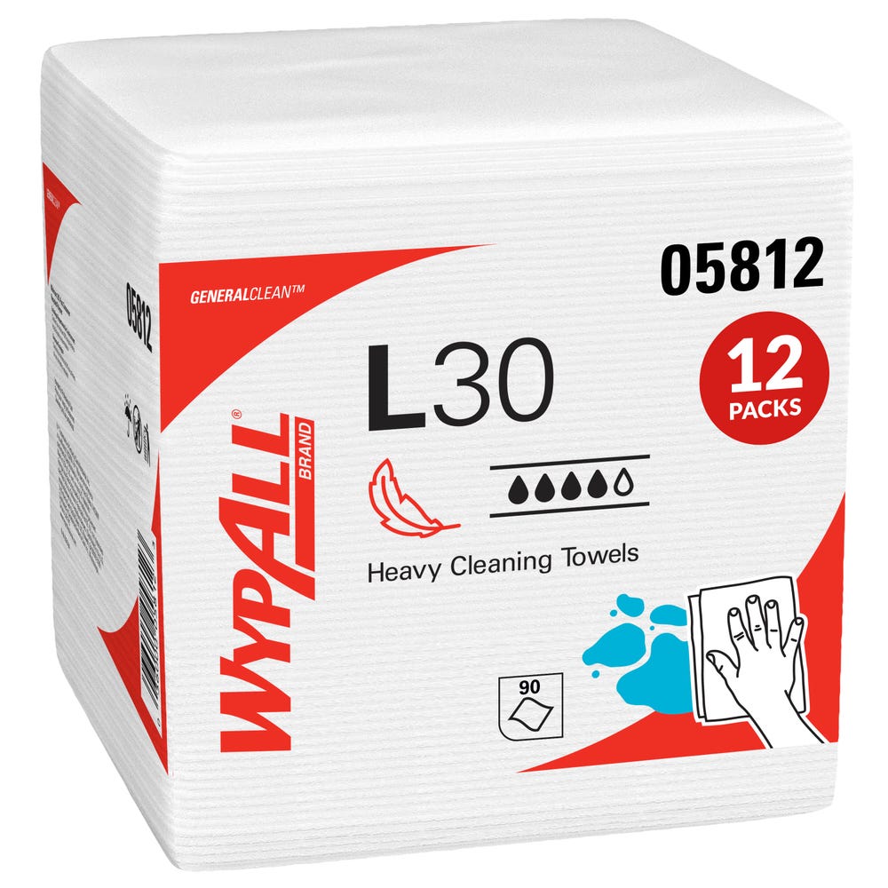 WypAll L30 Cleaning Towel 1/4 Fold Disposable Crepe 12.5 in x 13 in Wht 1080/Ca