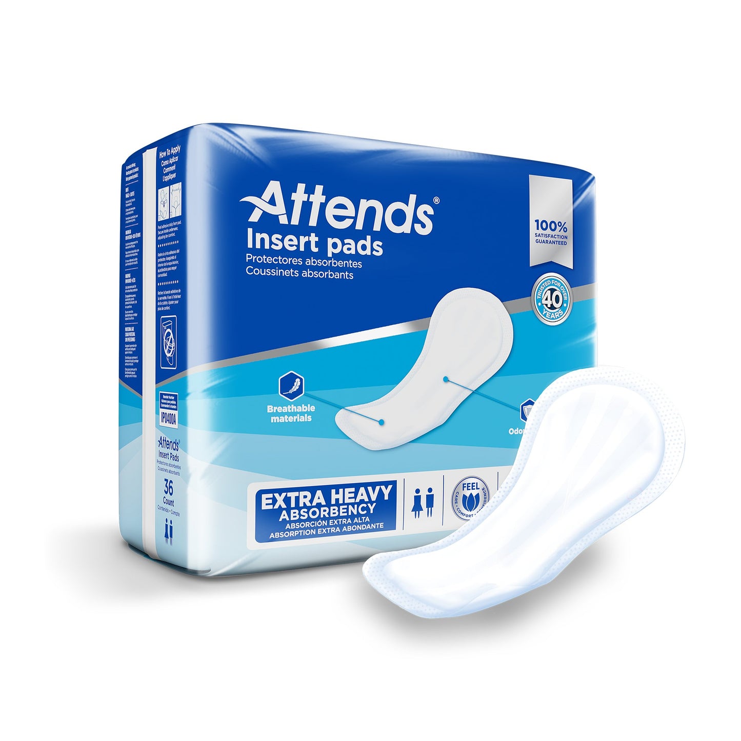 Incontinence Liner Attends Insert Pad 16.5 Inch Length Heavy Absorbency Polymer Core One Size Fits Most