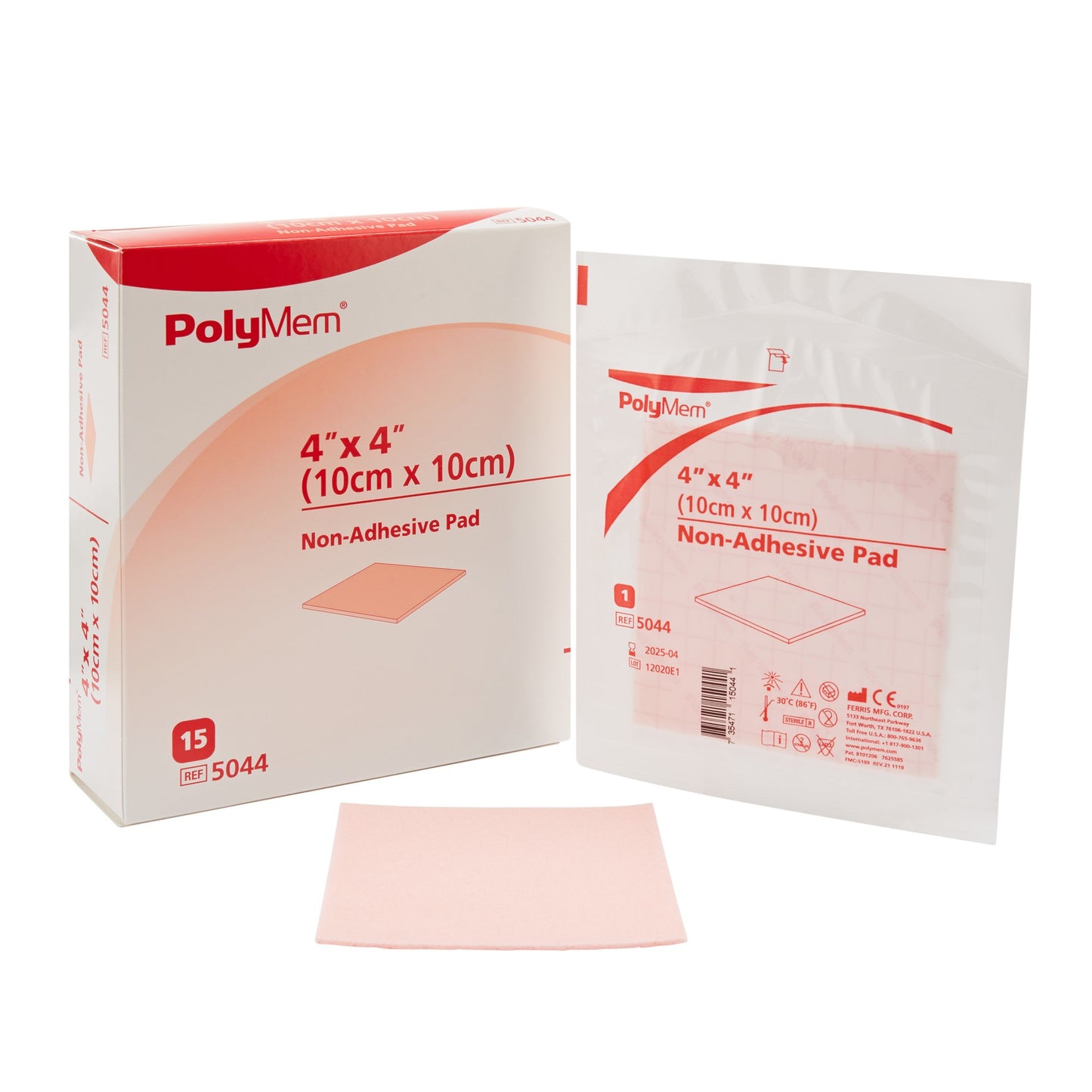 PolyMem Nonadhesive Square Polyurethane Foam Wound Dressing, 4" x 4" 15/bx