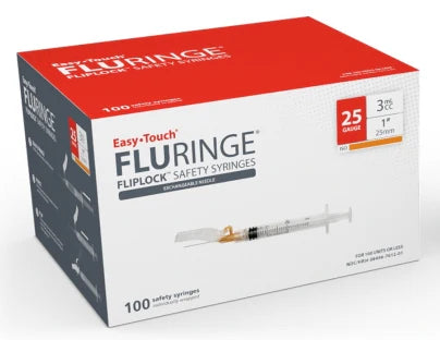 Safety Hypodermic Syringe with Needle EasyTouch® Fluringe® 3 mL 1 Inch 25 Gauge, 100/bx