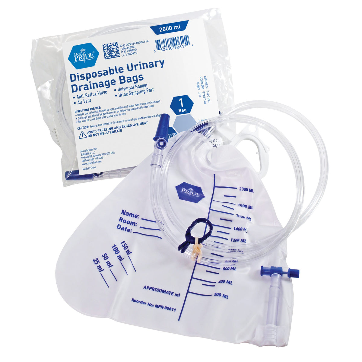 MedPride Urinary Drainage Bags – 2000 mL, 20/cs