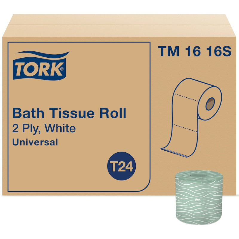 Bath Tissue Roll, Universal, White, 2-Ply, T24, 156.25ft, 4" x 4.4", 500 sht/rl, 96 rl/cs