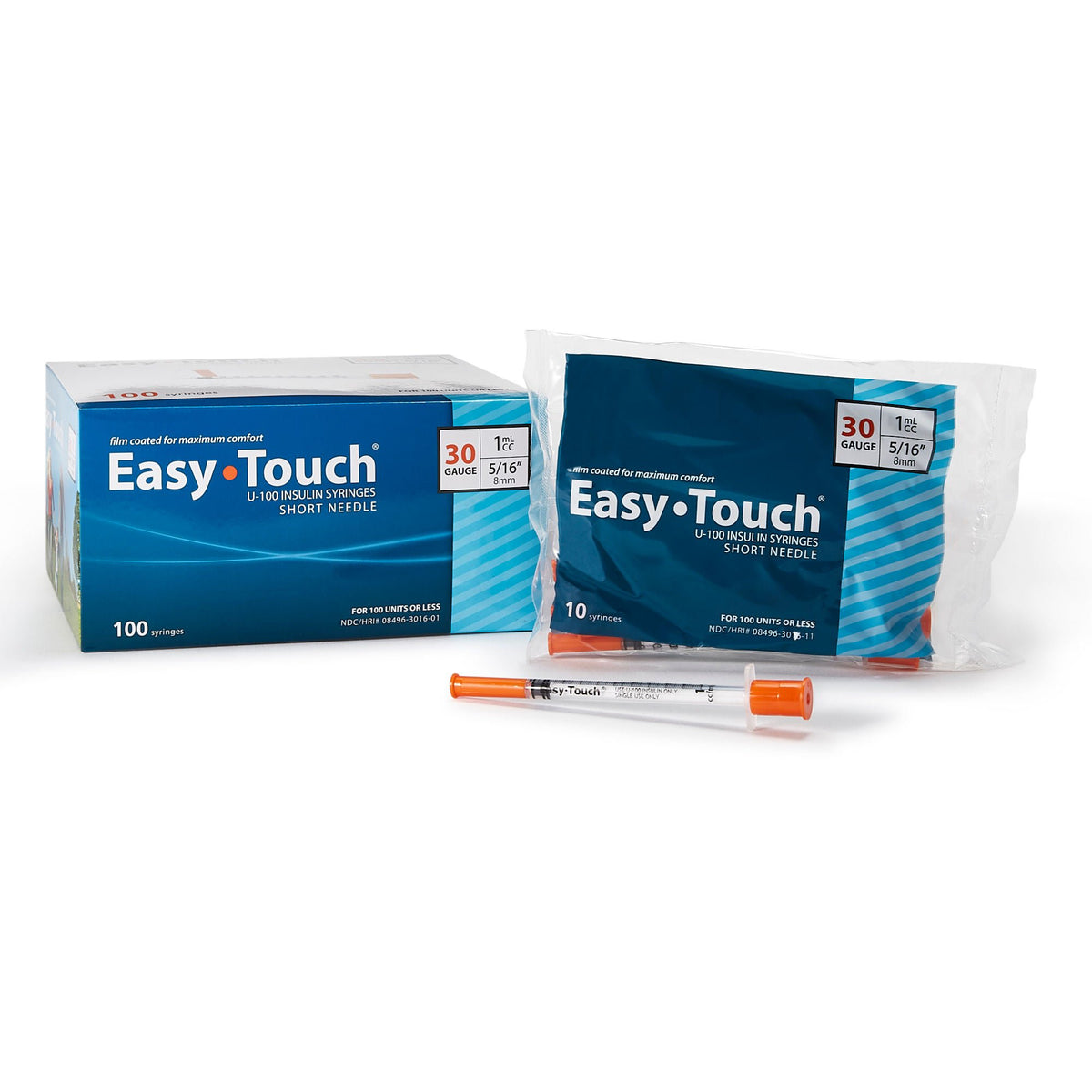Standard Insulin Syringe with Needle EasyTouch 1 mL 5/16 Inch 30 Gauge