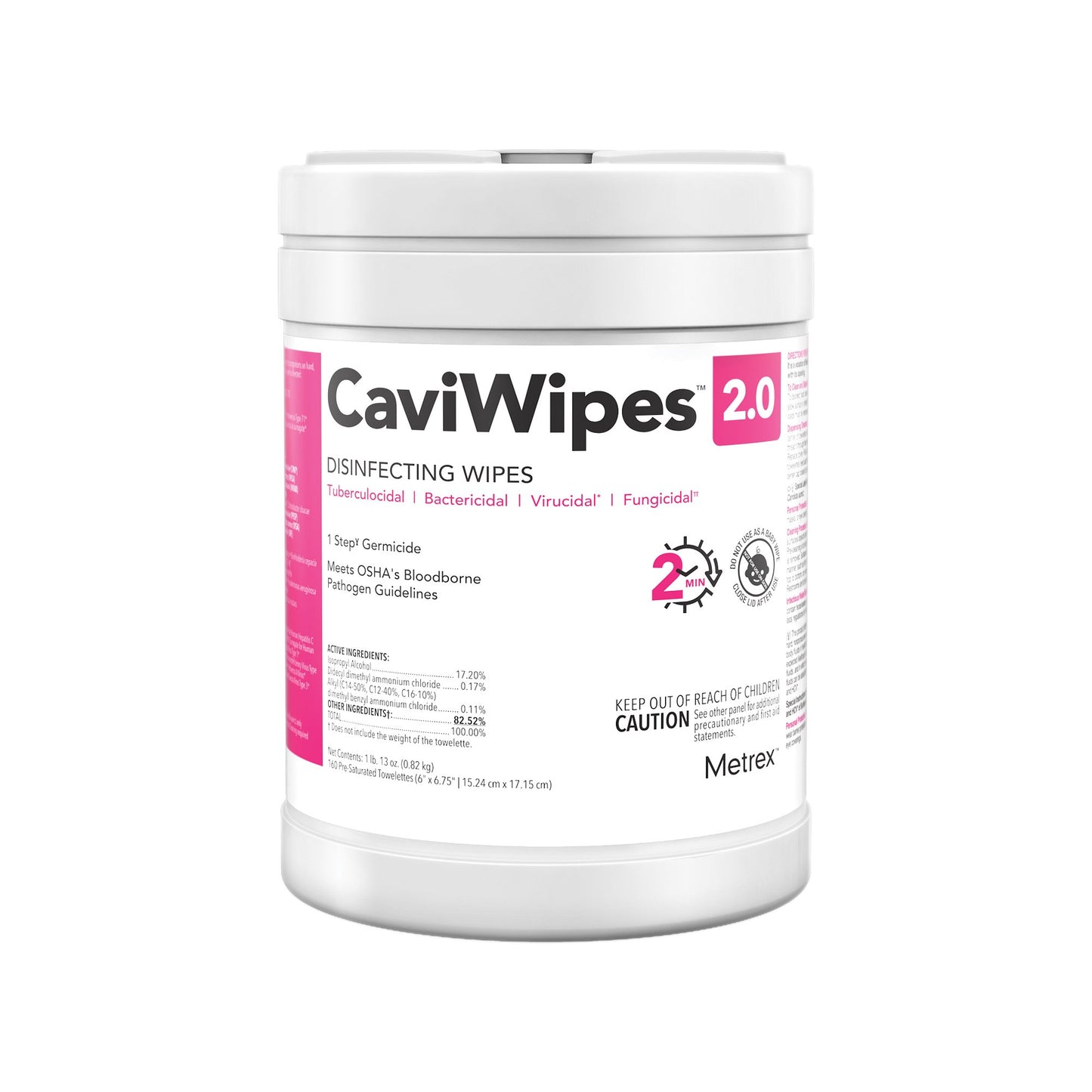 Surface Disinfectant CaviWipes 2.0 Premoistened Manual Pull Wipe 160 Count Canister Alcohol Scent NonSterile 12/cs