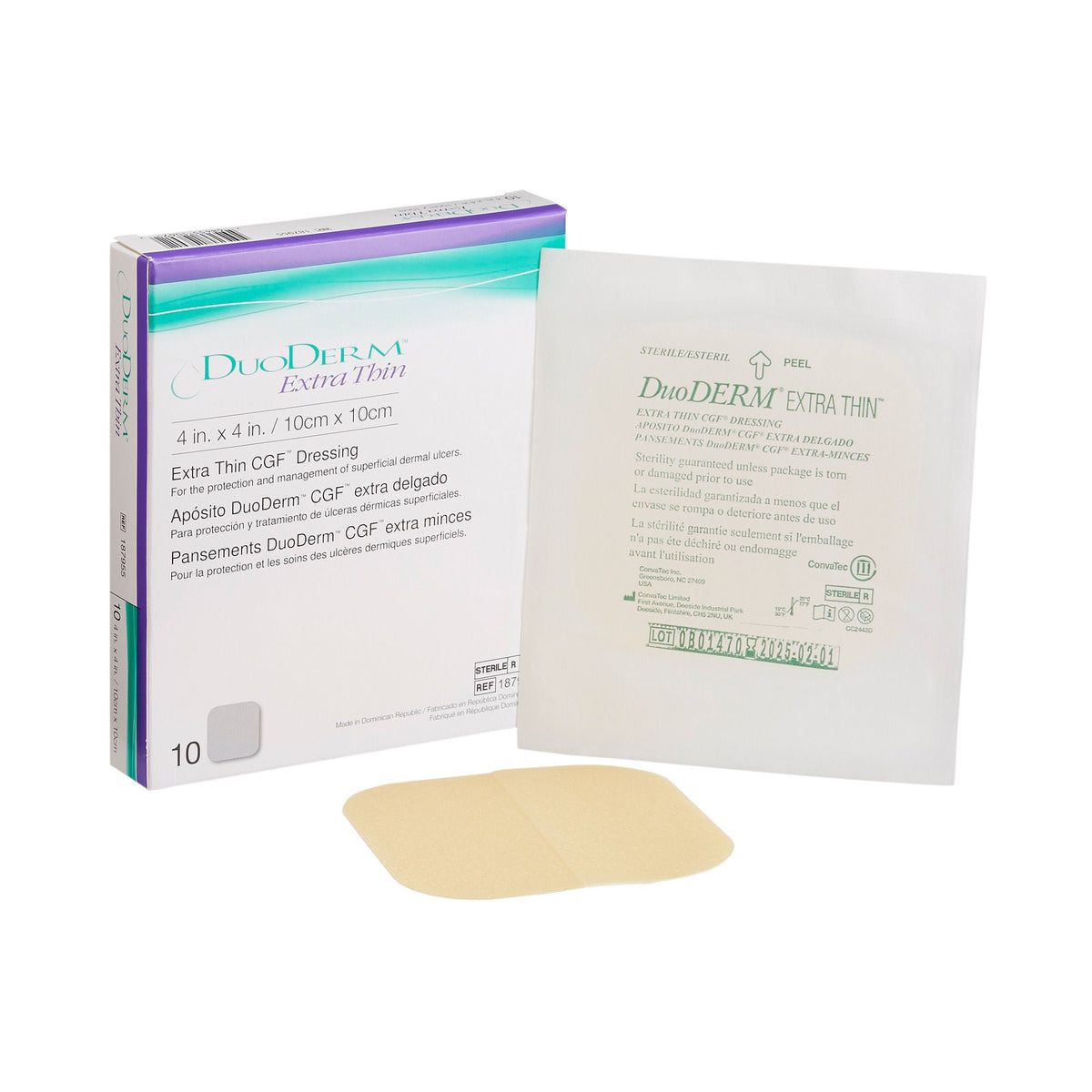 Thin Hydrocolloid Dressing DuoDERM Extra Thin CGF Film Backing 4" X 4" Square Hydrocolloid / Film 10/bx