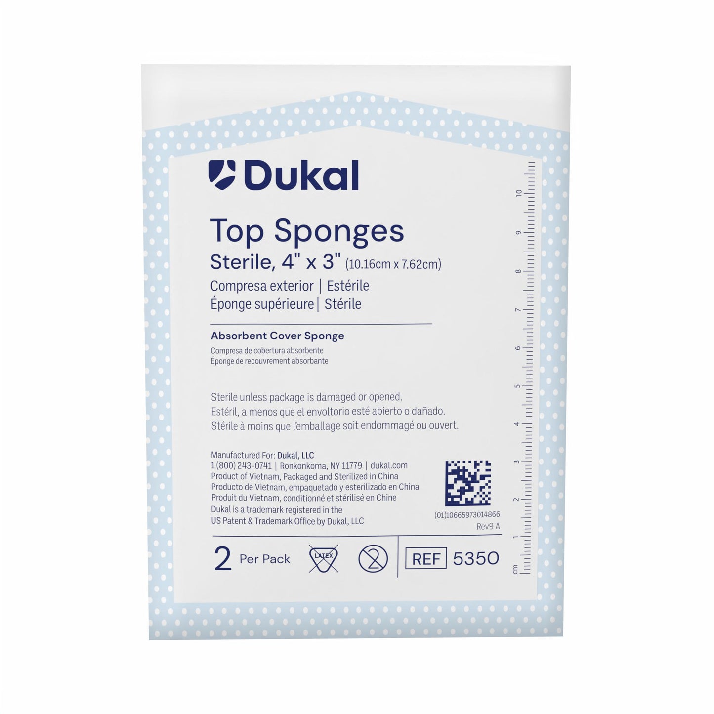 Top Sponge, 4" x 3", Non-Woven, Sterile