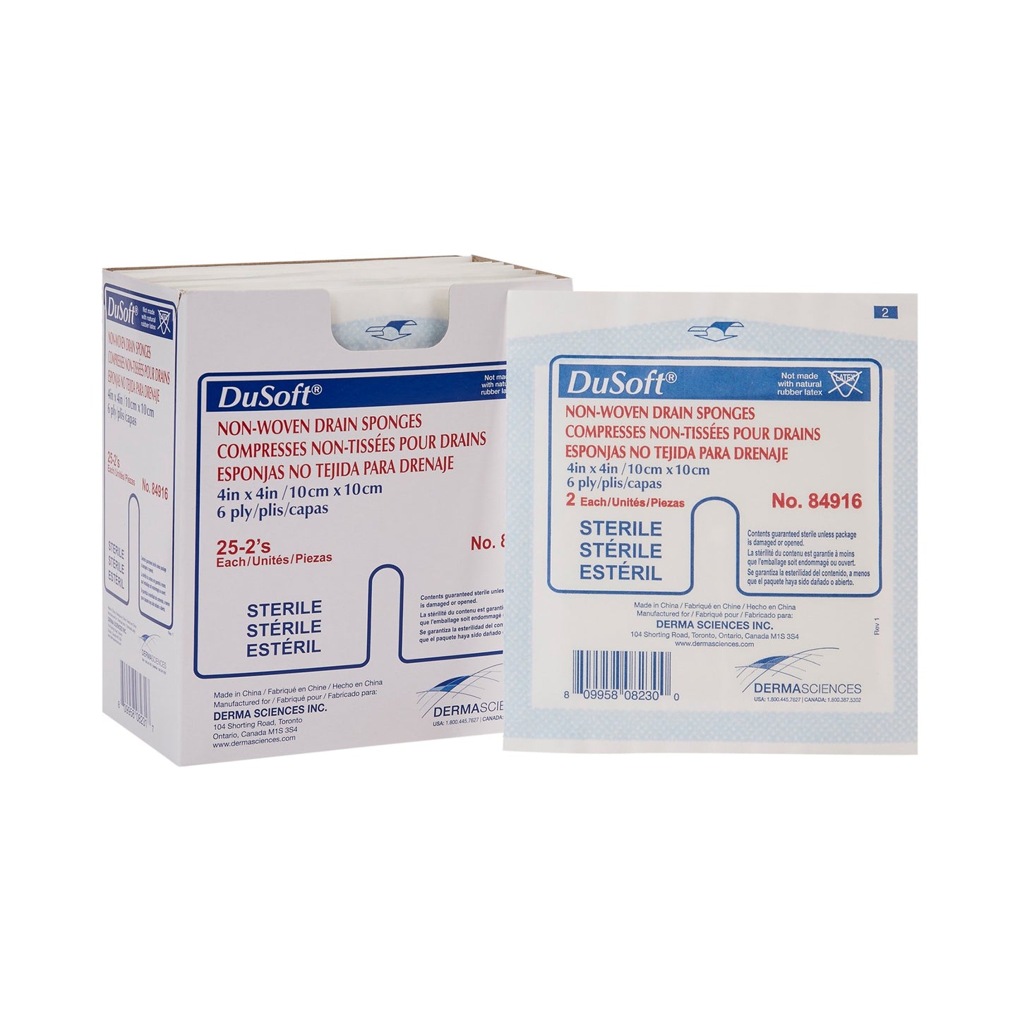 Drain Sponge DuSoft 4" X 4" 6-Ply Sterile 2 per Pack
