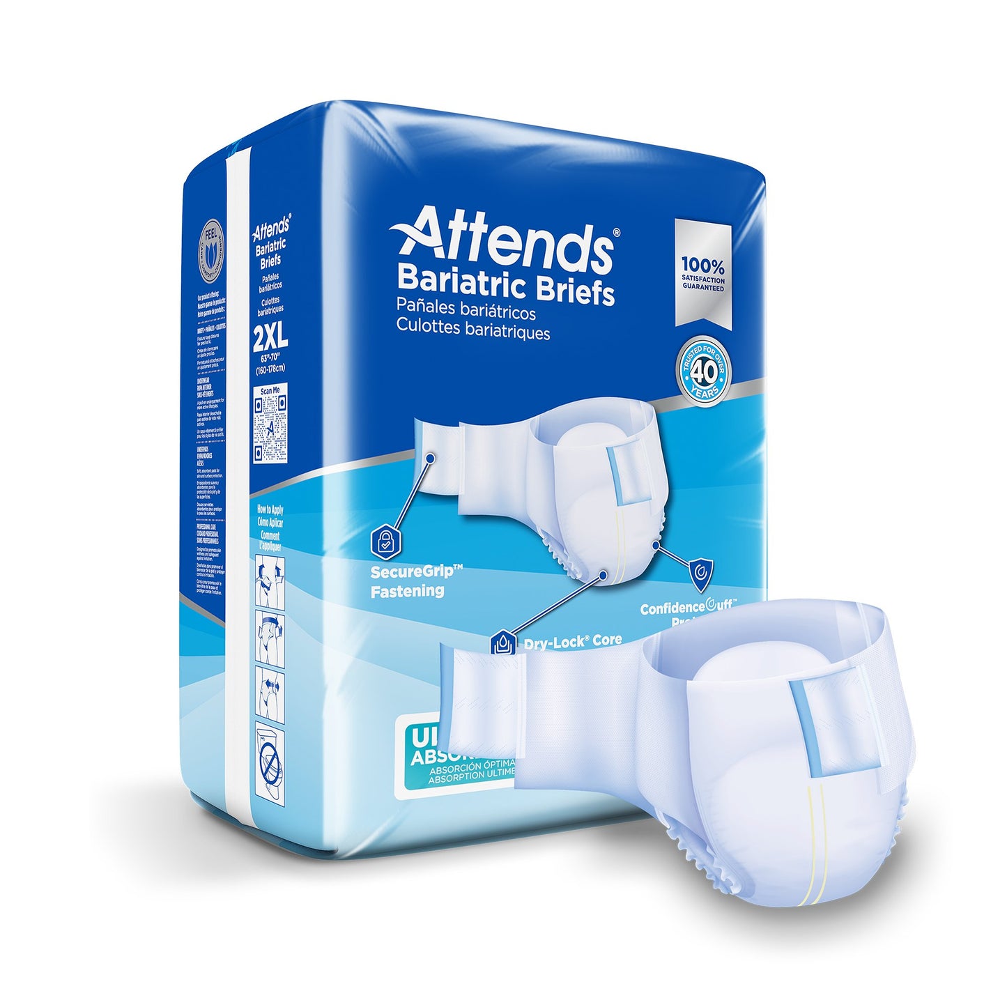 Incontinence Brief Attends Bariatric Adult 2X-Large Unisex Disposable Heavy Absorbency
