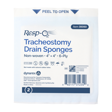 Drain Sponge Dynarex Resp-O2 4 X 4 Inch 6-Ply Sterile 2 per Pack
